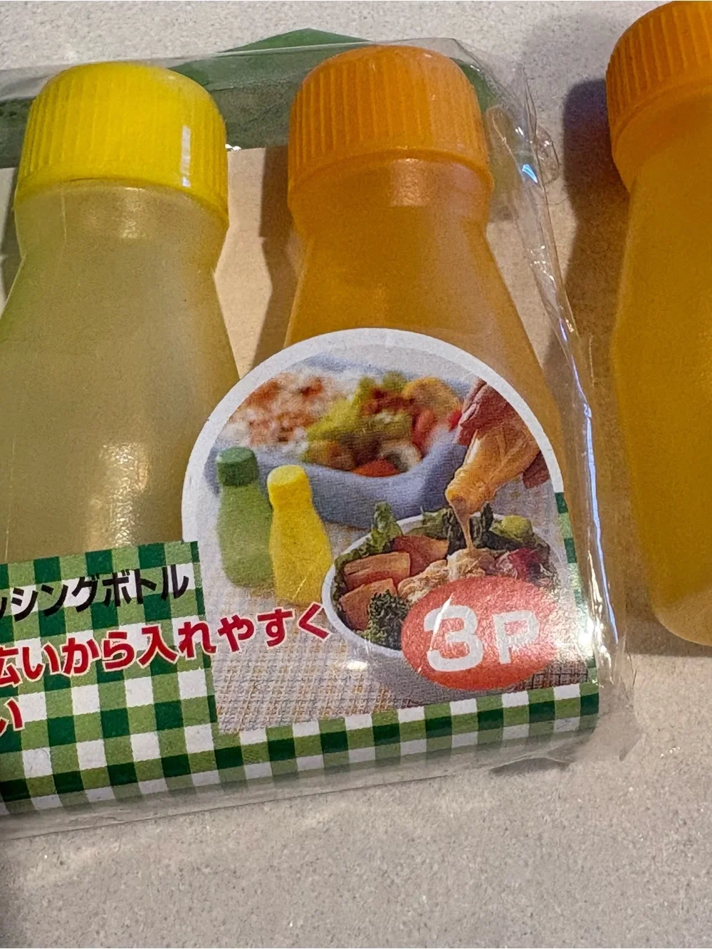 Reusable Green and Yellow mini Condiment Bottles - 5
